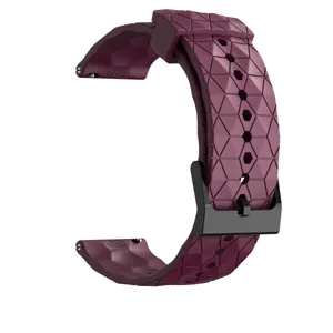 Siliconen horlogeband detail, 20mm breedte, paarse geometrische band met zwarte gesp.