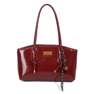 Women Large Capacity Faux Leather Tote Bag Fashion Ethnic Style Shoulder Bag Plaque Solid Tassel Commute Daily Handbag
