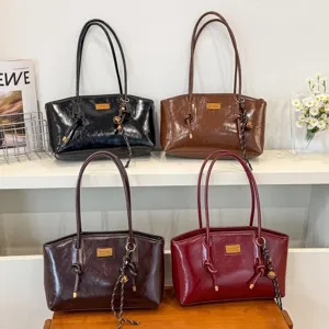 Women's PU Leather Shoulder Tote Bag Large Capacity Casual Commuting Handbag New Style