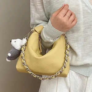 Mode PU Leder Dumpling Tasche Für Frauen Minimalistisch Einfarbig Schulter Umhängetasche Casual Pendeln Kette Tote Handtasche
