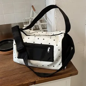 Bolso bandolera de nailon de gran capacidad para mujer con elegante patrón de estrellas y diseño.