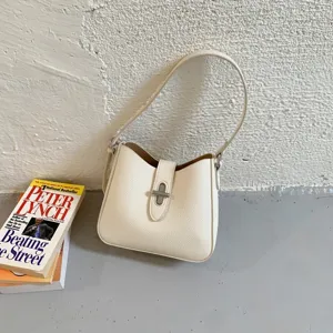 Minimalistische einfarbige PU Leder Schulter Hobo Tasche mit Metallverschluss für Damen.