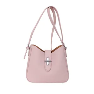 Minimalistische rosafarbene Leder Schultertasche Damen Freizeit Eimer Handtasche Neu