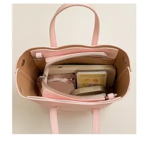 Rosa Leder Eimer Tasche fuer Damen, schicke Henkeltasche Umhaengetasche mit viel Stauraum.