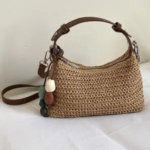Geflochtene Stroh Umhängetasche für Damen, stilvolle Sommer Strand Urlaub Handtasche.