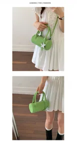 Green barrel shoulder bag, Korean solid color crossbody baguette purse with cute star charm.