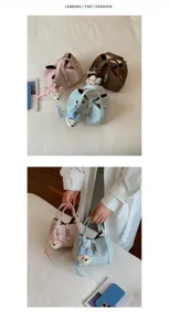 Bolso de cubo elegante para mujer bolso de hombro casual cruzado con dije de oso