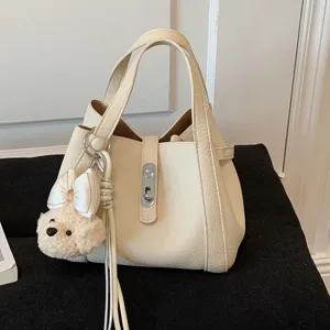 Bolso Balde de Cuero PU para Mujer Minimalista Color Sólido Bolso Tote Casual con Cierre Metálico Bolso Cruzado Diario Chic