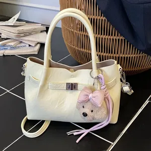 Bolso de Mano de Cuero PU Urbano Minimalista Cierre de Candado Costuras Bolso de Hombro para Mujer Viajes Diarios