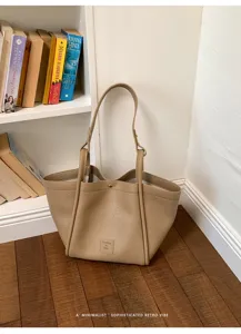 Sac cabas rétro minimaliste en similicuir, grand sac porté épaule décontracté au quotidien.