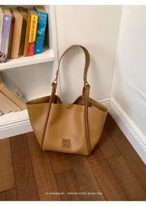 Sac cabas en cuir PU rétro minimaliste, grand sac bandoulière décontracté pour femme usage.