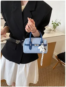 Denim contrast color satchel handbag stylish shoulder crossbody bag for women daily commute
