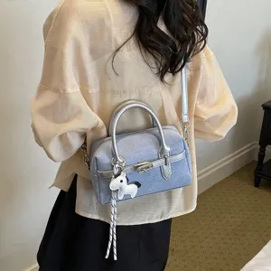 Casual light blue denim patchwork silver shoulder handbag stylish commuter pillow bag for women