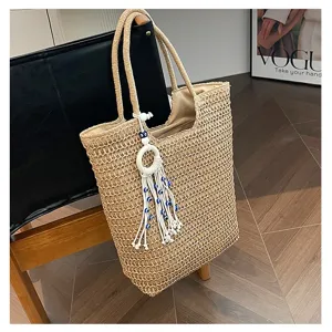 Damen Stroh geflochtene Tote Tasche große Kapazität lässige Schultertasche Sommer Strand Handtasche