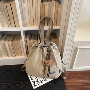 Casual canvas bucket bag backpack for women, Korean style large capacity casual daypack.