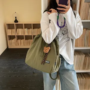 Green canvas bucket backpack multi-functional casual shoulder bag for daily commuter use