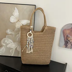 Modische gewebte Stroh Handtasche für Damen große Kapazität lässige Schultertasche