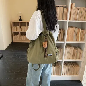 Stylish Korean canvas bucket bag large capacity multi-functional shoulder backpack