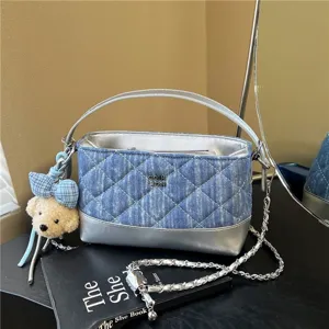Moda Casual Trapuntato Denim Tessuto Borsa a Tracolla Classico Cucitura Catena Spalla Tracolla Borsa da Donna Quotidiano