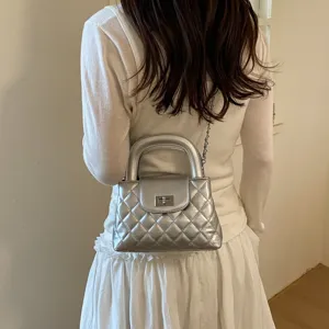 Zilveren Gewatteerde Schoudertas Dames Mode Ketting Crossbody Tas Trendy Handtas