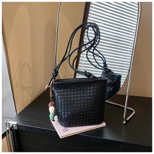 Sac seau tisse en cuir noir pour femme 2026 printemps chic sac a bandouliere elegante pochette