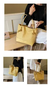 Sac à main cabas en cuir tissé pour femme, élégant sac d'épaule grand capacité printemps
