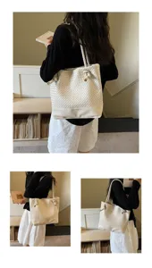 Sac cabas tressé élégant pour femme, sac porté épaule vintage pour le travail au printemps.