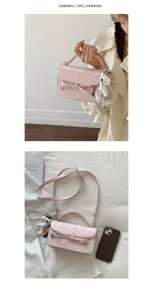Bolso cruzado con lazo rosa para mujer, elegante bolso de cuero PU con abalorio.