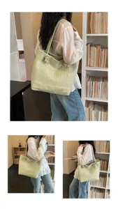 Sac cabas epaule en cuir tressé fait main pour femme style vintage printemps ete quotidien.