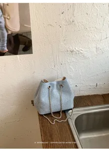 Bolso cubo con diamantes de imitación para mujer bolso de hombro brillante con cadena