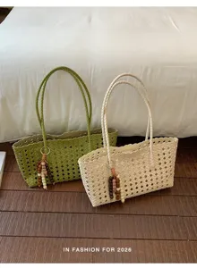 Bolso tote tejido de gran capacidad para mujer, elegante bolso de hombro estilo 2026.