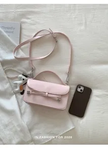 Bolso bandolera rosa con lazo para mujer, bolso de mano tendencia 2026 y pequeño bolso.