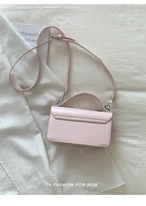 Bolso cruzado de moda de piel rosa, bolso cuadrado pequeño con asa superior elegante.