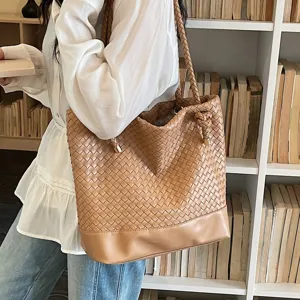 Sac cabas tressé pour femme, élégant sac à bandoulière vintage, sac casual pour le quotidien.