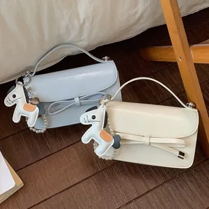 Elegante Bolso Bandolera de Cuero PU Con Lazo Bolso de Mano Pequeño Cuadrado Chic Dulce Bolso de Hombro Versátil Con Asa Para Mujeres