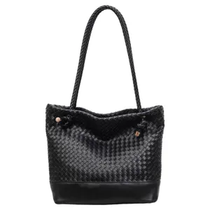 Sac cabas noir en cuir tisse pour femme elegante sac bandouliere vintage grand format