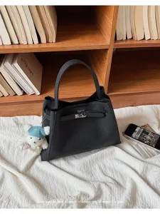 Stylish black leather handbag large capacity vintage tote bag elegant commuter shoulder bag