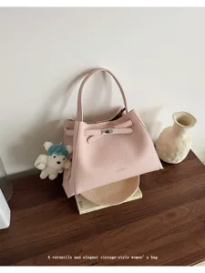 Pink leather top handle bag vintage style tote bag casual daily shoulder handbag for women