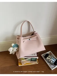 Pink leather handbag retro style top handle tote casual chic women shoulder bag
