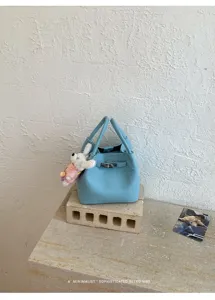 Bolso cubo de cuero con motivo litchi coreano elegante bolso de mano retro casual chic