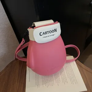 Modieuze roze witte crossbody telefoon tas, schattige cartoon ontwerp handtas voor vrouwen.