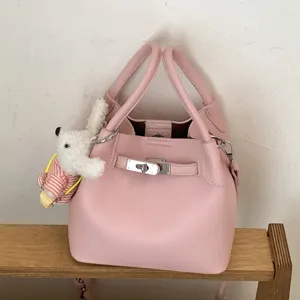 Bolso Bombonera Casual de Cuero PU con Patrón de Lichi Bolso de Mano de Color Sólido Urbano Minimalista para Mujer