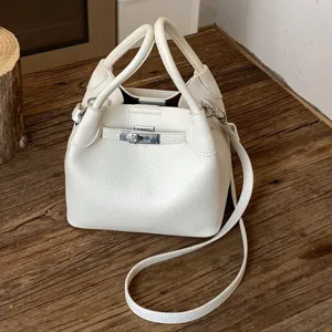Bolso tipo cubo blanco de piel con textura, elegante bolso de mano y bandolera para mujer