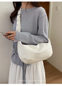 Minimalistische weiße Damen Umhängetasche aus Leder, schicke lässige Beuteltasche Handtasche.