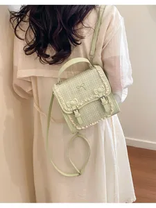 Mini plaid backpack for women chic lace bow stylish fashion casual school bag daily purse