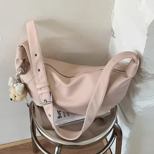 Damen Mode PU Leder Dumpling Tasche Vielseitige Achsel Schultertasche Umhängetasche Mit Süßem Bärenanhänger Handtasche