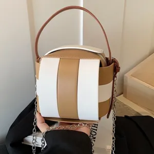 Schicke Damen Umhängetasche mit Farbblock und Metallkette, trendige kleine Handtasche.