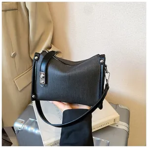 Schwarze strukturierte Damen Achseltasche, modische Umhängetasche für die tägliche Arbeit.