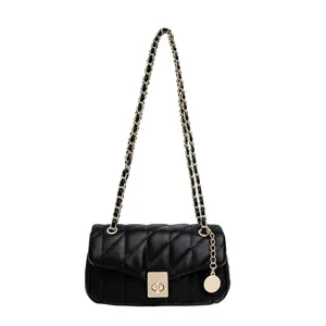 Borsa a tracolla trapuntata nera da donna, classica borsa elegante alla moda chic.