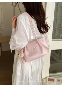 Bolso de hombro minimalista rosa para mujer, elegante bolso tote de piel PU suave.